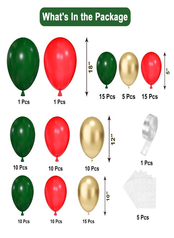 YMSZ Christmas Balloons Arch Kit, 102pcs Red Green Gold Balloons Difference Sizes Latex Balloons with 16ft Tape Strip & Dot Glue for Christmas, Birthday Party Decoration - Image 2