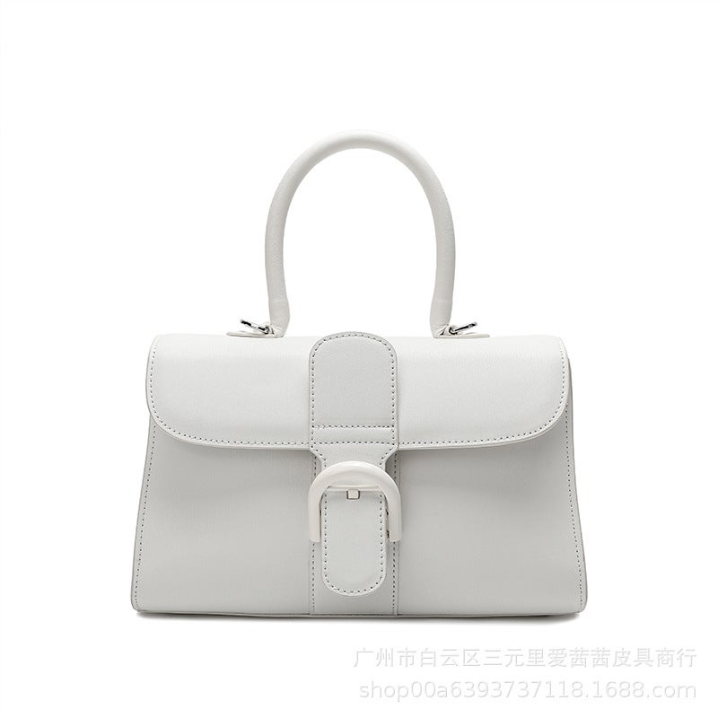 New Brillant Color-Block Box Leather Horseshoe Buckle Crossbody Bag Cross-Sectional Handbag Women'S Small Square Bag - Image 3