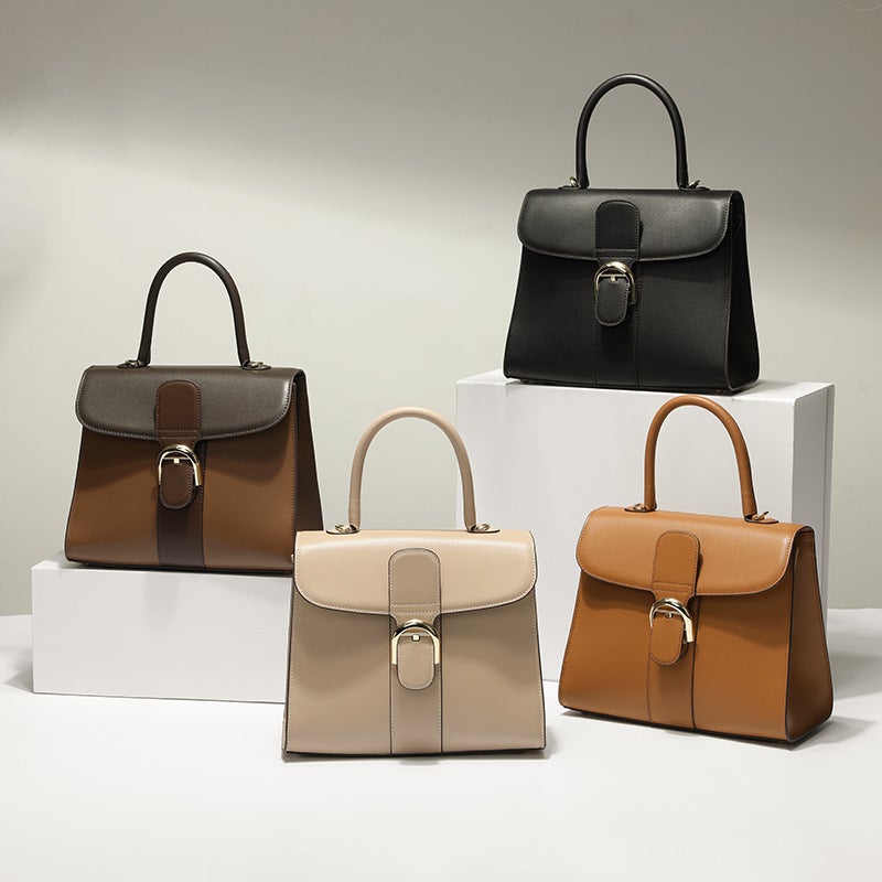New Brillant Color-Block Box Leather Horseshoe Buckle Crossbody Bag Cross-Sectional Handbag Women'S Small Square Bag - Image 1
