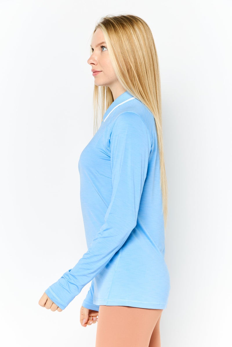 PUMA تي شيرت بولو رياضي نسائي بأكمام طويلة، أزرق - Image 3