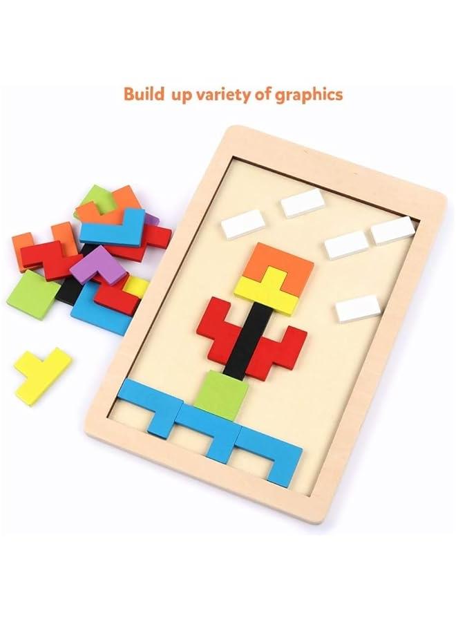 HOOKOR Wooden Blocks Puzzle Brain Teasers Toy Tangram Jigsaw Intelligence Colorful 3D Russian Blocks Game STEM Montessori Educational Gift for Kids - Image 5