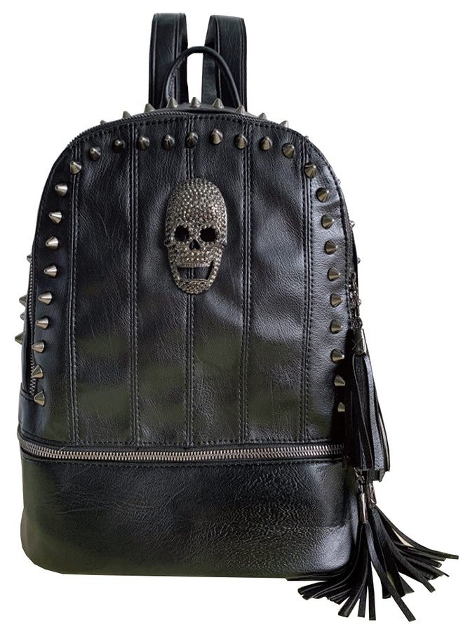 AlwaySky Women Skull Backpack Rivet Studded Fashion Daypack Gothic Purse Tassel Zipper (Slivet Round Rivet) - Image 2