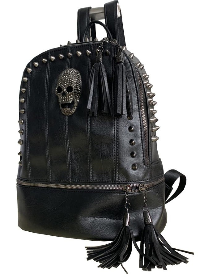 AlwaySky Women Skull Backpack Rivet Studded Fashion Daypack Gothic Purse Tassel Zipper (Slivet Round Rivet) - Image 4