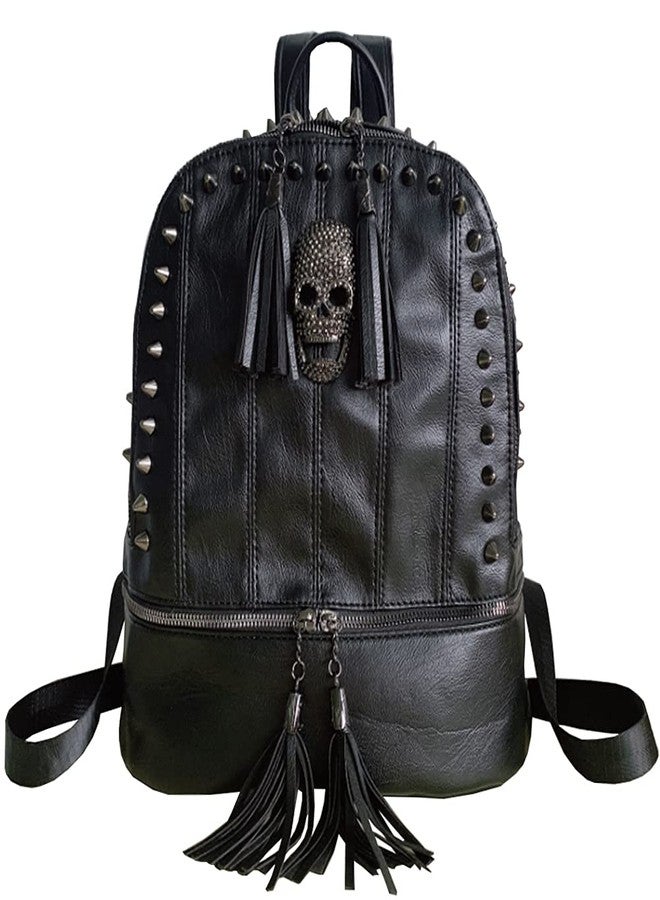 AlwaySky Women Skull Backpack Rivet Studded Fashion Daypack Gothic Purse Tassel Zipper (Slivet Round Rivet) - Image 1