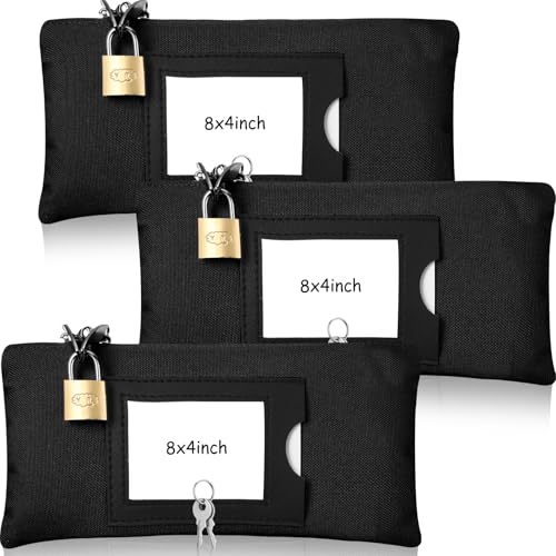 Locmeo 3 Pieces Waterproof Cash Bags with Lock and Zipper Money Oxford Cloth Document Bags with 6 Keys for Bank Deposits Business Personal - Image 1
