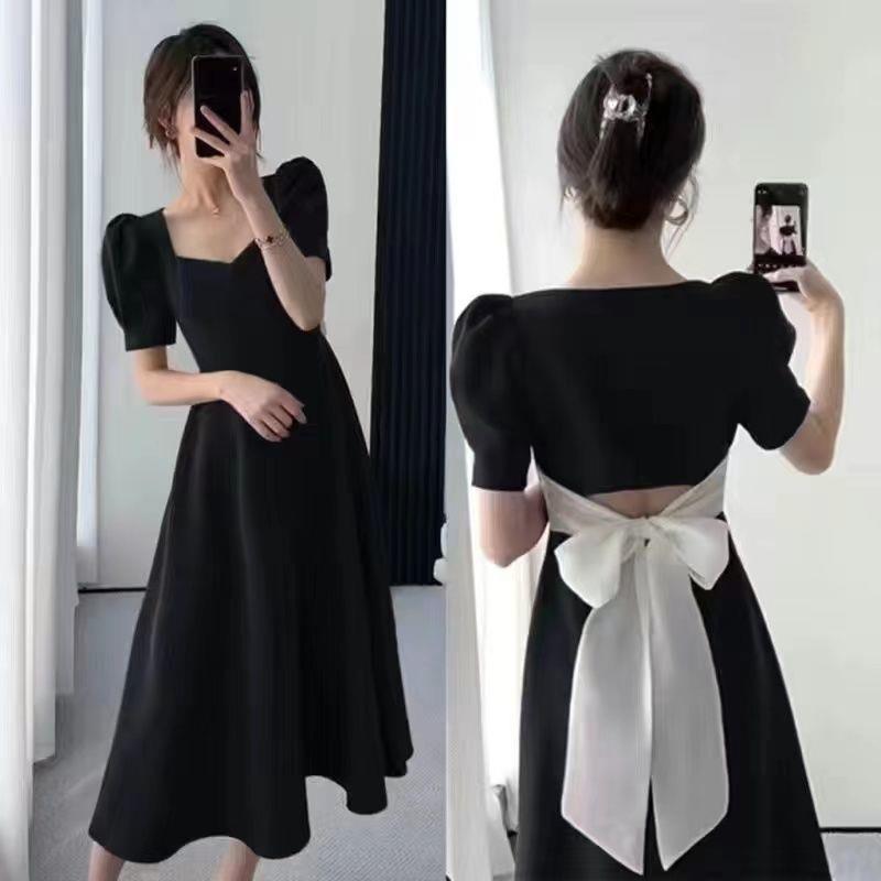2025 Chic And Beautiful Waist Bow Dress Women'S Summer Tea Break French Style Hepburn Style Long Skirt - Image 3