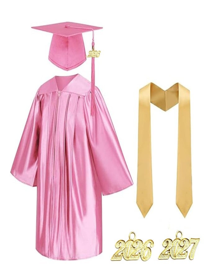 HAPNBCELE Kids Shiny Graduation Cap and Gown 5 Pcs Set with 2026 2027 Tassel Kindergarten Preschool Ceremony Gifts for Boys Girls (Pink, 27) - Image 1