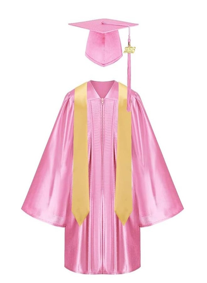 HAPNBCELE Kids Shiny Graduation Cap and Gown 5 Pcs Set with 2026 2027 Tassel Kindergarten Preschool Ceremony Gifts for Boys Girls (Pink, 27) - Image 2