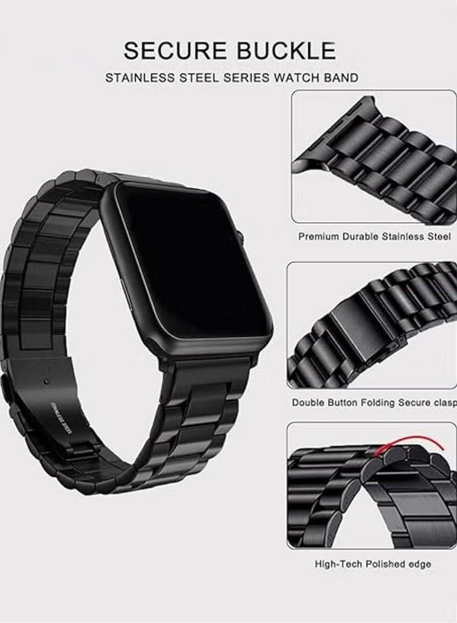 YJ Compatible Apple Watch Straps 42mm 44mm 45mm 49mm, Stainless Steel iWatch Band with Case for Apple Watch Series 8/7/6/5/4/3/2/1/SE/SE2/Ultra，Upgraded Version Solid Stainless Steel Link Replacement Wristband Compatible for Watch Sports & Edition Men Women, Business Stainless Steel Strap for iWatch Bands Ultra 2, SE, Ultra Series 9 8 7 6 5 4 3 2 1 Black - Image 2
