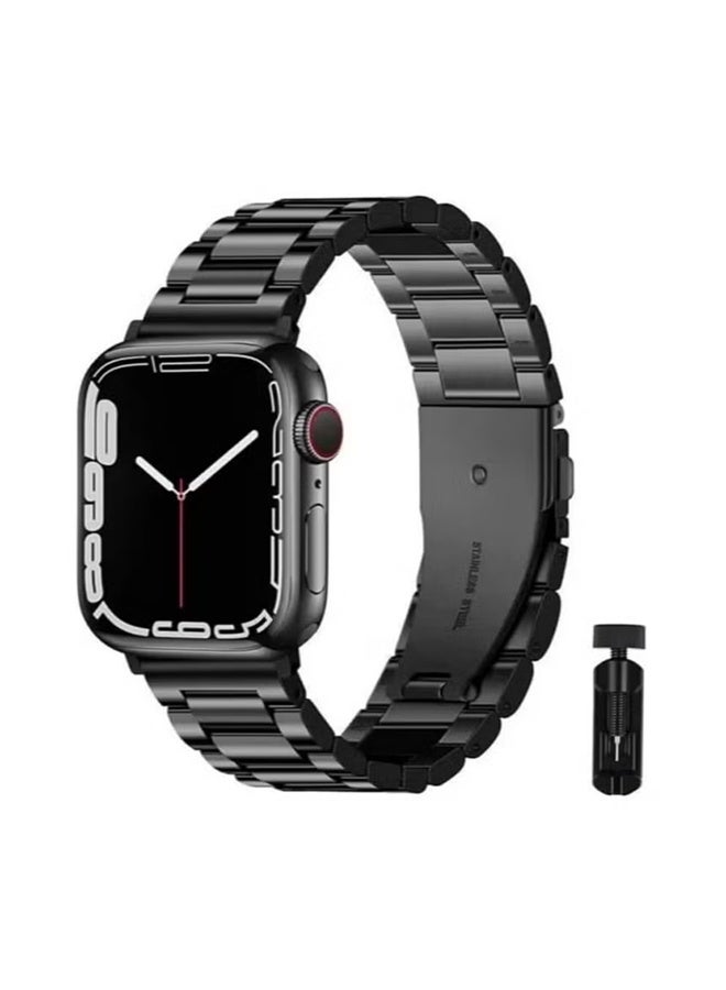 YJ Compatible Apple Watch Straps 42mm 44mm 45mm 49mm, Stainless Steel iWatch Band with Case for Apple Watch Series 8/7/6/5/4/3/2/1/SE/SE2/Ultra，Upgraded Version Solid Stainless Steel Link Replacement Wristband Compatible for Watch Sports & Edition Men Women, Business Stainless Steel Strap for iWatch Bands Ultra 2, SE, Ultra Series 9 8 7 6 5 4 3 2 1 Black - Image 1