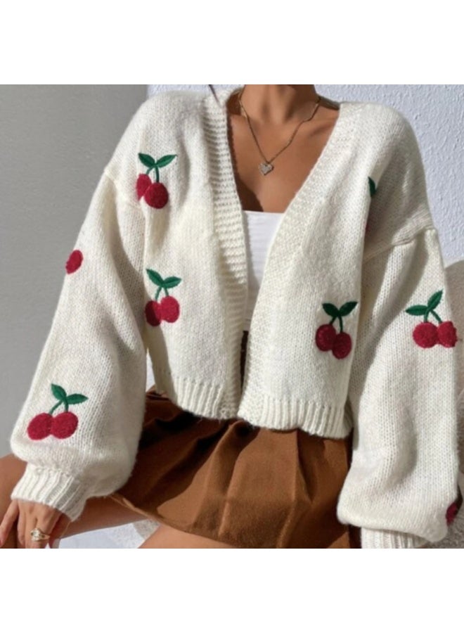 NIBEMINENT Cardigan Coat Women Sweater Knitting Outerwear Knitwear V Neck Contrast Color Knitted Jacket Autumn Winter  Office Lady