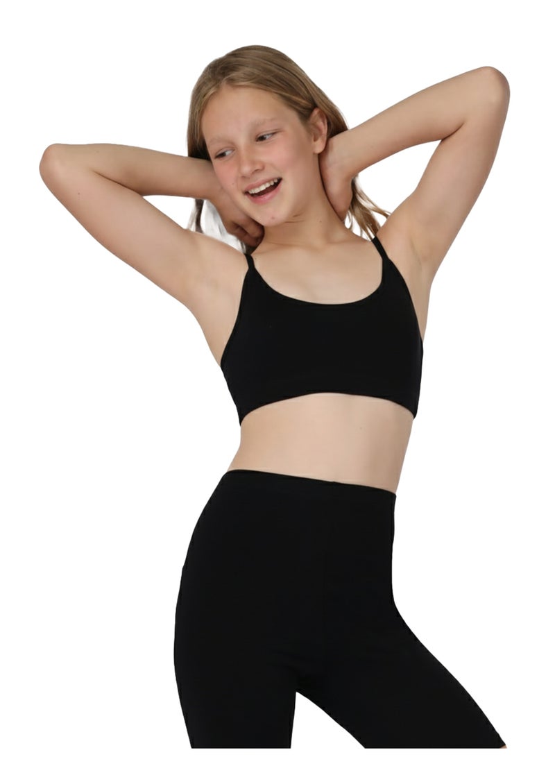 جولد كراون برا حمالة رفيعه قطن للبنات - أسود - Image 1