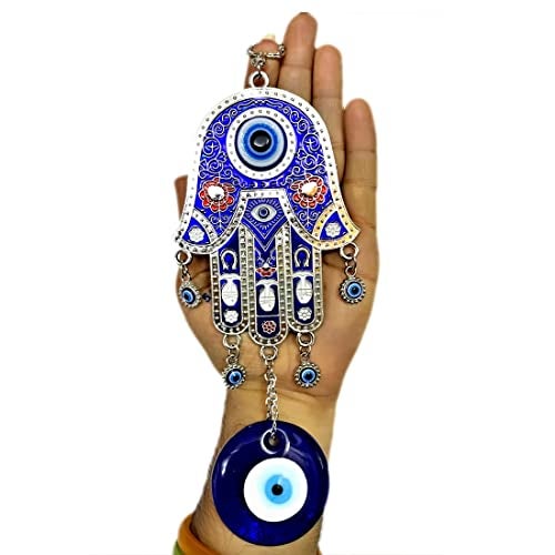 DT DECTONE Metal Blue Evil Eye Nazar Battu With Big Size Hamsa Palm Design With Big Eye Home Decor Wall Hanging| Hanging For Home Car And Office | Good Luck And Prosperity | Hanging Ornament - Image 1
