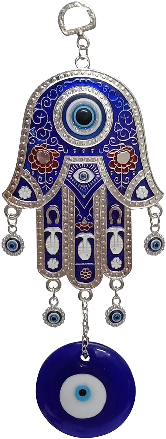 DT DECTONE Metal Blue Evil Eye Nazar Battu With Big Size Hamsa Palm Design With Big Eye Home Decor Wall Hanging| Hanging For Home Car And Office | Good Luck And Prosperity | Hanging Ornament - Image 3