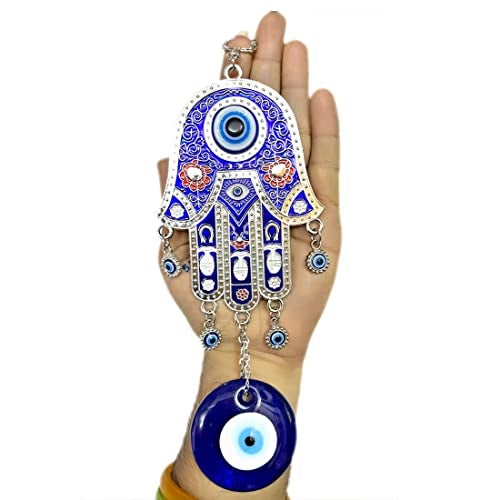 DT DECTONE Metal Blue Evil Eye Nazar Battu With Big Size Hamsa Palm Design With Big Eye Home Decor Wall Hanging| Hanging For Home Car And Office | Good Luck And Prosperity | Hanging Ornament - Image 2
