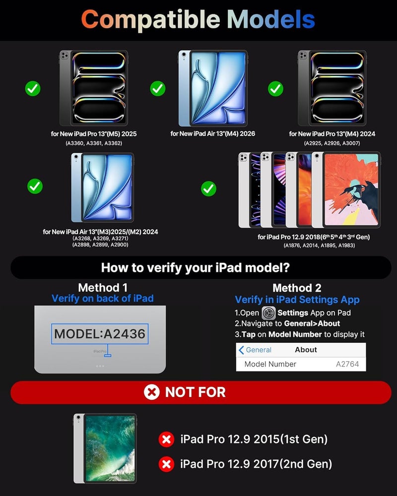 typecase حافظة تايبكيس تاتش مع لوحة مفاتيح لجهاز iPad Pro 13 بوصة (M5/M4, 2025/2024)، iPad Air 13 (M4/M3/M2, 2026/2025/2024) و iPad Pro 12.9 (الجيل السادس/الجيل الخامس/الجيل الرابع/الجيل الثالث) مع لوحة تتبع، قابلة للدوران 360°، بإضاءة خلفية بـ 11 لون - باك.بلو '26 - Image 2