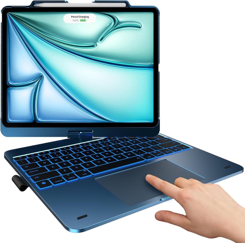 typecase حافظة تايبكيس تاتش مع لوحة مفاتيح لجهاز iPad Pro 13 بوصة (M5/M4, 2025/2024)، iPad Air 13 (M4/M3/M2, 2026/2025/2024) و iPad Pro 12.9 (الجيل السادس/الجيل الخامس/الجيل الرابع/الجيل الثالث) مع لوحة تتبع، قابلة للدوران 360°، بإضاءة خلفية بـ 11 لون - باك.بلو '26 - Image 1