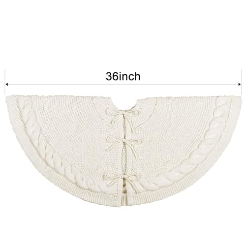 LimBridge 36 inch Christmas Tree Skirt: Pencil Tree Skirt for 6ft Tree, Cable Knit Cream White Small Tree Skirt, Vintage Tree Skirts, Rustic Farmhouse Christmas Decorations - Image 2