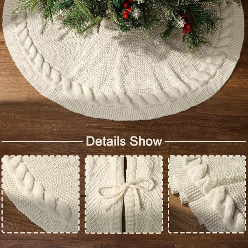 LimBridge 36 inch Christmas Tree Skirt: Pencil Tree Skirt for 6ft Tree, Cable Knit Cream White Small Tree Skirt, Vintage Tree Skirts, Rustic Farmhouse Christmas Decorations - Image 3