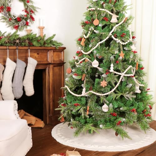 LimBridge 36 inch Christmas Tree Skirt: Pencil Tree Skirt for 6ft Tree, Cable Knit Cream White Small Tree Skirt, Vintage Tree Skirts, Rustic Farmhouse Christmas Decorations - Image 5