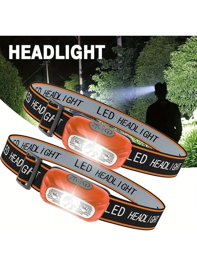 2pcs Mini Headlamp Motion Sensor Auto On Off USB Rechargeable LED Flashlight - Image 2