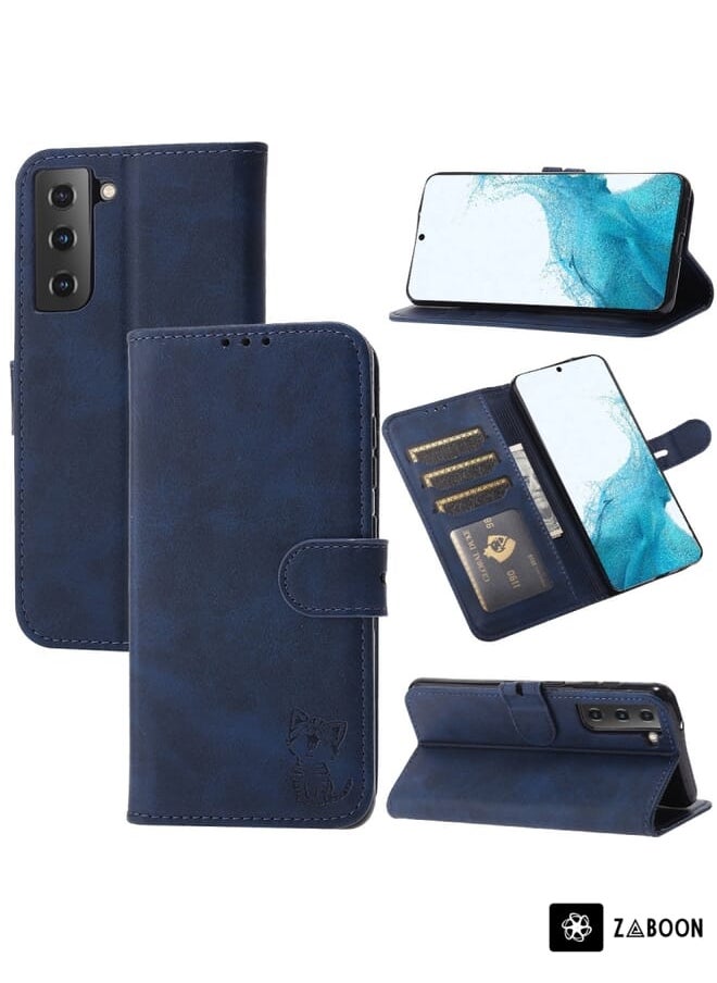 Zaboon - Protective Case Cover For Samsung Galaxy S22+ 5G Embossed Happy Cat Pattern Horizontal Flip Leather - Image 1
