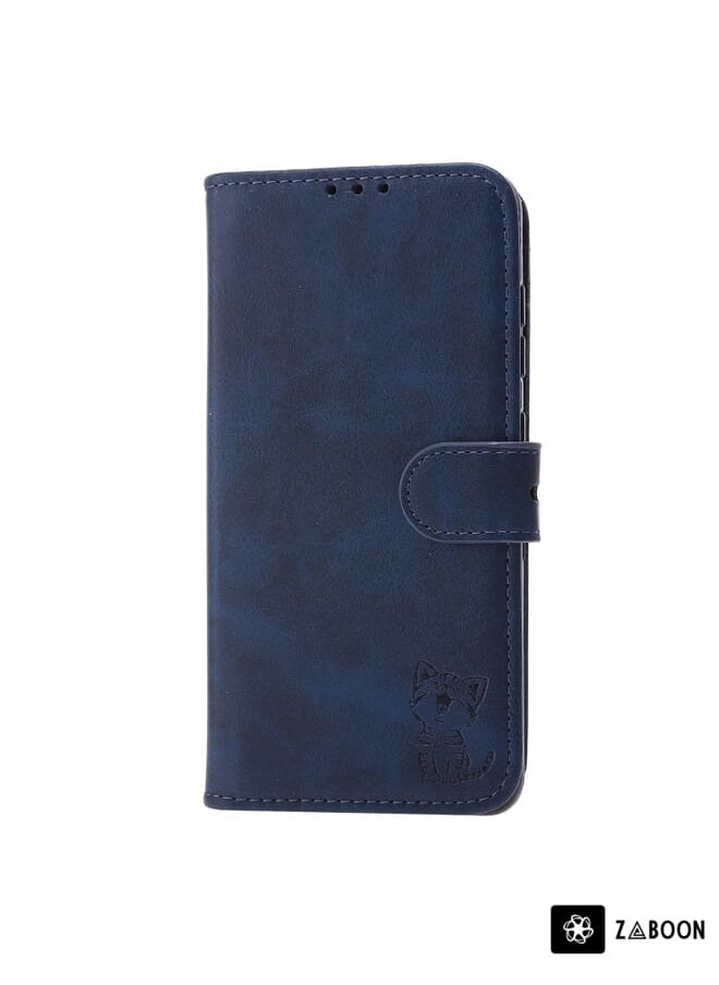 Zaboon - Protective Case Cover For Samsung Galaxy S22+ 5G Embossed Happy Cat Pattern Horizontal Flip Leather - Image 1