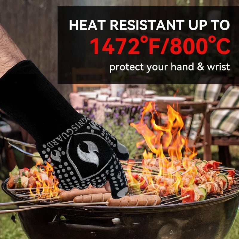 IGNISGUARD BBQ & Grill Gloves, Oven Gloves, 1472Â°F Silicone Oven Mitts Heat Resistant Grilling Gloves Fireproof Non-Slip for Barbecue Cooking Baking Smoking, 1-Pair Grayï¼ˆLï¼‰ - Image 2