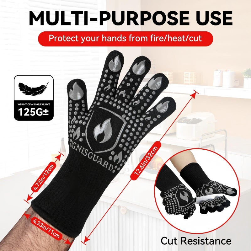 IGNISGUARD BBQ & Grill Gloves, Oven Gloves, 1472Â°F Silicone Oven Mitts Heat Resistant Grilling Gloves Fireproof Non-Slip for Barbecue Cooking Baking Smoking, 1-Pair Grayï¼ˆLï¼‰ - Image 4