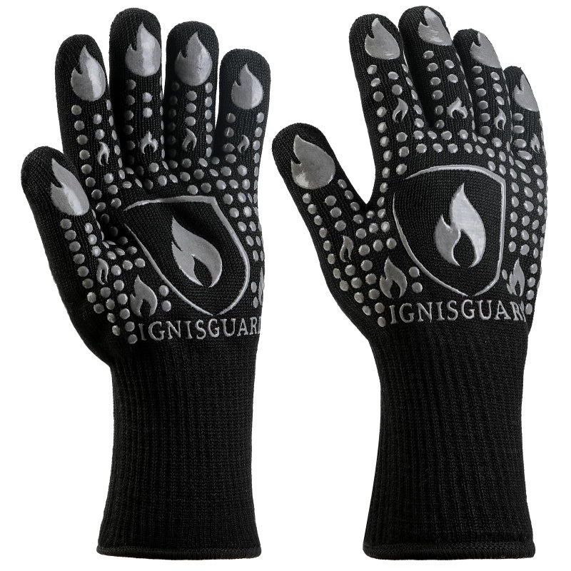 IGNISGUARD BBQ & Grill Gloves, Oven Gloves, 1472Â°F Silicone Oven Mitts Heat Resistant Grilling Gloves Fireproof Non-Slip for Barbecue Cooking Baking Smoking, 1-Pair Grayï¼ˆLï¼‰ - Image 1