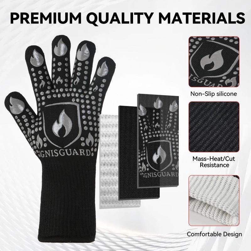 IGNISGUARD BBQ & Grill Gloves, Oven Gloves, 1472Â°F Silicone Oven Mitts Heat Resistant Grilling Gloves Fireproof Non-Slip for Barbecue Cooking Baking Smoking, 1-Pair Grayï¼ˆLï¼‰ - Image 5