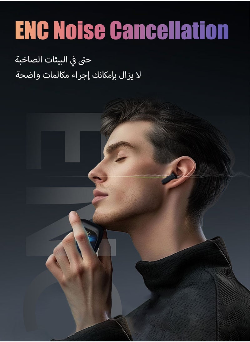 هيروكس - سماعات أذن لاسلكية تعمل بتقنية البلوتوث 5.4 مع شاشة تعمل باللمس، خاصية إلغاء الضوضاء النشطة ENC، سماعات أذن داخل الأذن مع علبة شحن USB، سماعات أذن لنظام iOS/Android، مقاومة للماء IPX5، لون أسود - Image 1