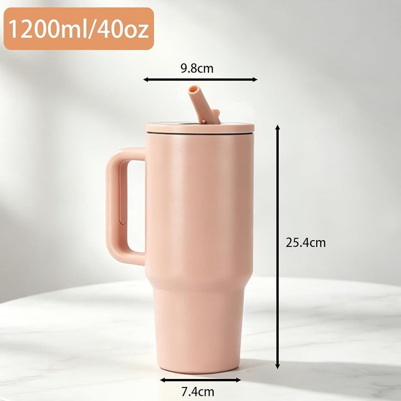 VTERLY 40oz Tumbler with Handle and Straw Lid, Insulated Stainless Steel Water Bottle, Reusable Leak Proof Travel Mug for Hot & Cold Drinks, Car Cup for Coffee, Iced Tea, Smoothie, Camping, Hiking (Pink) - Image 2