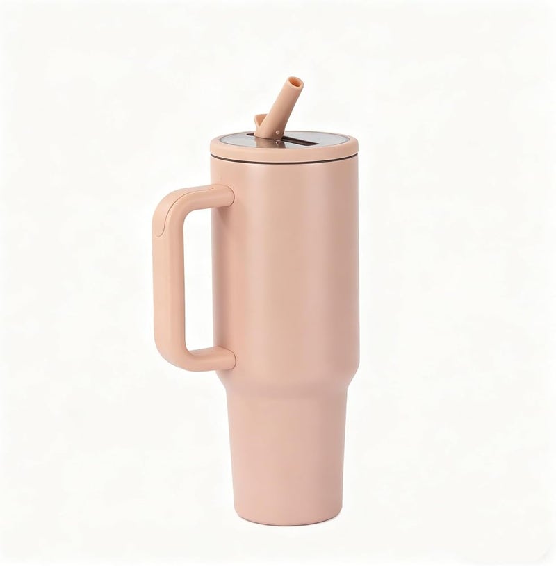 VTERLY 40oz Tumbler with Handle and Straw Lid, Insulated Stainless Steel Water Bottle, Reusable Leak Proof Travel Mug for Hot & Cold Drinks, Car Cup for Coffee, Iced Tea, Smoothie, Camping, Hiking (Pink) - Image 1