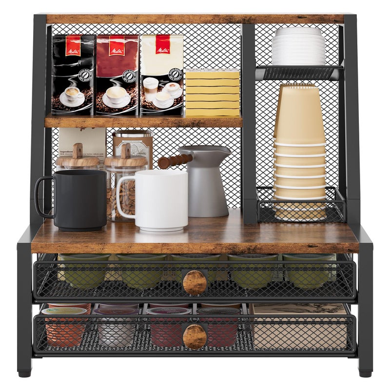 TQVAI Coffee Bar Organizer, Maximize Small Countertop Space, 70 Standard Capsules Capacity with Sliding Pods Drawer, 4-Tier Coffee Station Organizer for Home Kitchen Office Commercial - Image 1