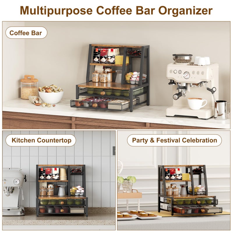TQVAI Coffee Bar Organizer, Maximize Small Countertop Space, 70 Standard Capsules Capacity with Sliding Pods Drawer, 4-Tier Coffee Station Organizer for Home Kitchen Office Commercial - Image 5