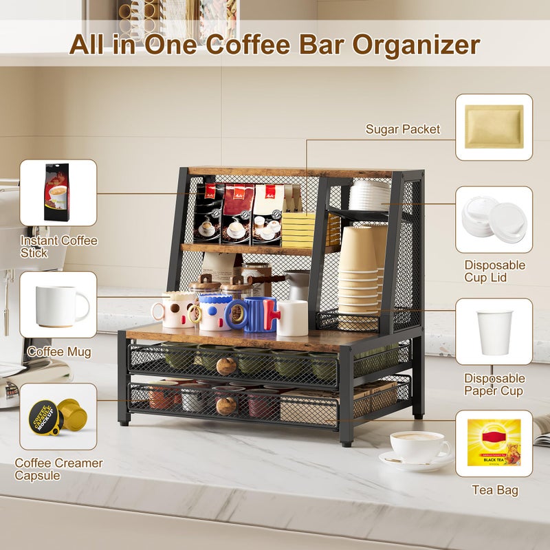TQVAI Coffee Bar Organizer, Maximize Small Countertop Space, 70 Standard Capsules Capacity with Sliding Pods Drawer, 4-Tier Coffee Station Organizer for Home Kitchen Office Commercial - Image 2
