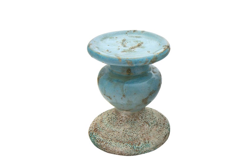 Creative Co-Op Small Distressed Blue Terracotta Pillar Candle Holder - Image 1