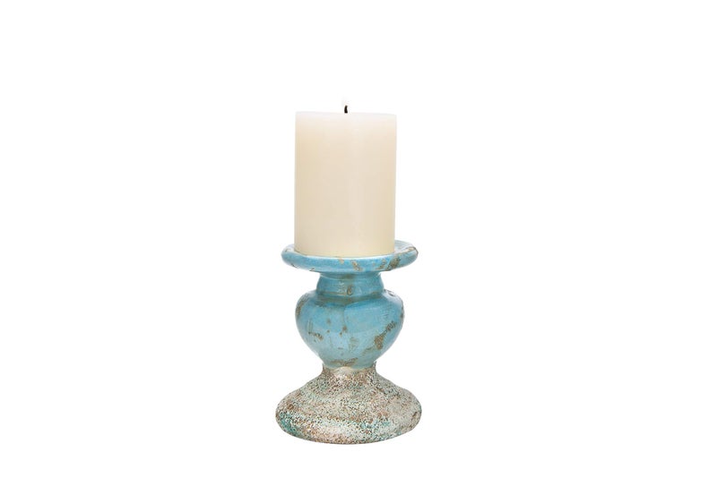 Creative Co-Op Small Distressed Blue Terracotta Pillar Candle Holder - Image 5