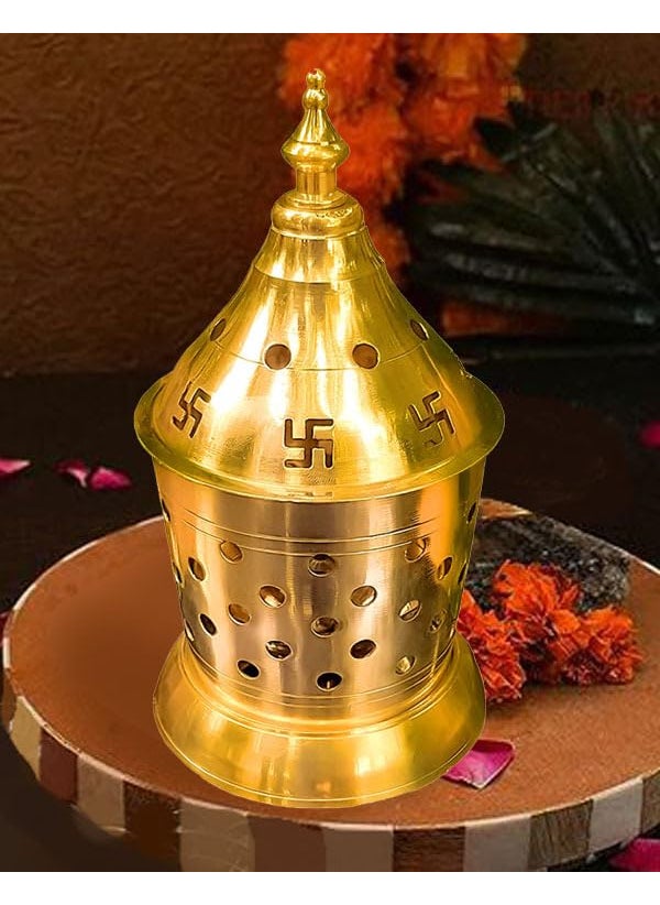 Denique Denique Pure Brass Akhand Jyoti Diya with Brass Cylindrical Shaped Cover Divi Oil Lamp for Temple Spiritual Dipak Small 12 x 65  - Image 3