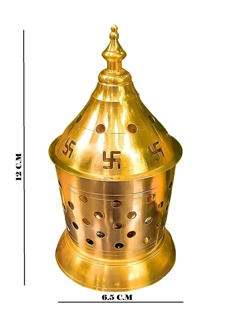 Denique Denique Pure Brass Akhand Jyoti Diya with Brass Cylindrical Shaped Cover Divi Oil Lamp for Temple Spiritual Dipak Small 12 x 65  - Image 2