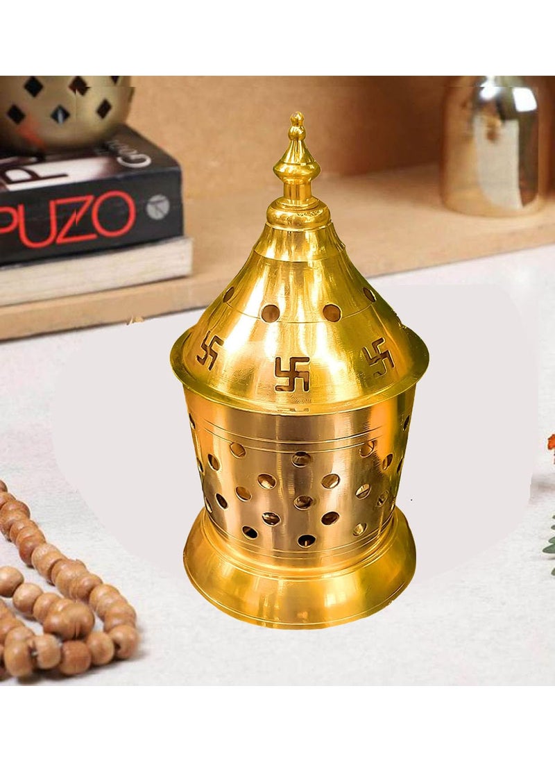 Denique Denique Pure Brass Akhand Jyoti Diya with Brass Cylindrical Shaped Cover Divi Oil Lamp for Temple Spiritual Dipak Small 12 x 65  - Image 4