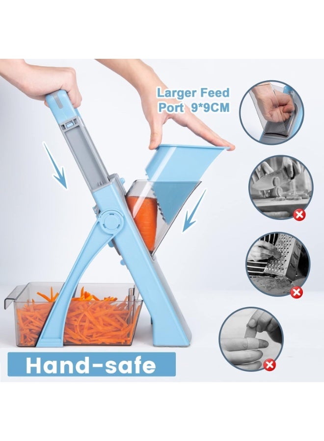 RELAXY Multifunctional Vegetable Chopper Slicer Mandoline Cutter, Adjustable Food Slicer with Container & Cleaning Brush, Large Capacity Veggie Dicer for Slicing, Shredding, Strips & Dicing, Blue Color - Image 5