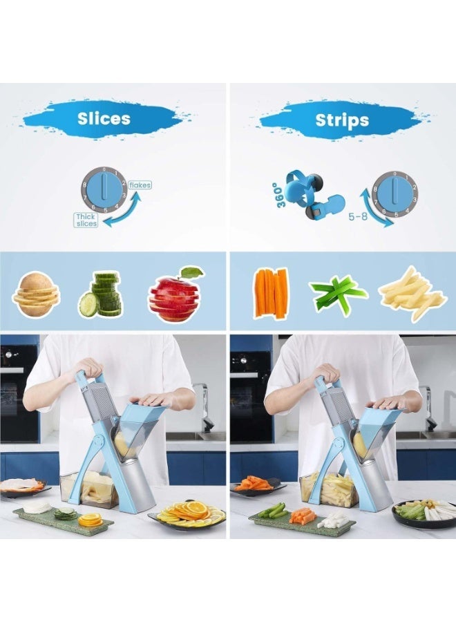RELAXY Multifunctional Vegetable Chopper Slicer Mandoline Cutter, Adjustable Food Slicer with Container & Cleaning Brush, Large Capacity Veggie Dicer for Slicing, Shredding, Strips & Dicing, Blue Color - Image 4