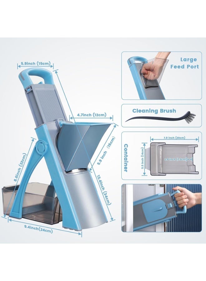 RELAXY Multifunctional Vegetable Chopper Slicer Mandoline Cutter, Adjustable Food Slicer with Container & Cleaning Brush, Large Capacity Veggie Dicer for Slicing, Shredding, Strips & Dicing, Blue Color - Image 3