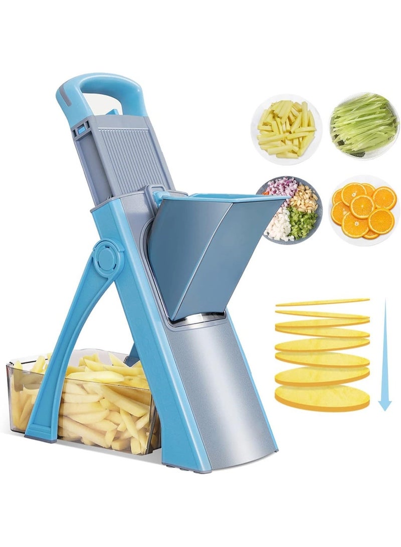 RELAXY Multifunctional Vegetable Chopper Slicer Mandoline Cutter, Adjustable Food Slicer with Container & Cleaning Brush, Large Capacity Veggie Dicer for Slicing, Shredding, Strips & Dicing, Blue Color - Image 1