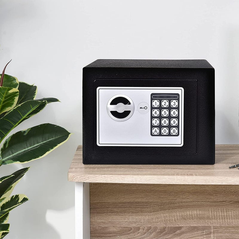 Marrone Mini Electronic Digital Security Safe Deposit Box With Electronic Keypad Lock and Physical Key For Home Office Hotel Jewelry Passport Watches Cash Storage - Image 1