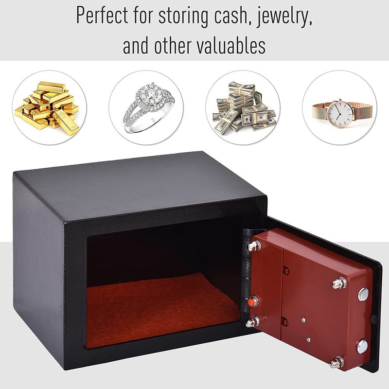 Marrone Mini Electronic Digital Security Safe Deposit Box With Electronic Keypad Lock and Physical Key For Home Office Hotel Jewelry Passport Watches Cash Storage - Image 4