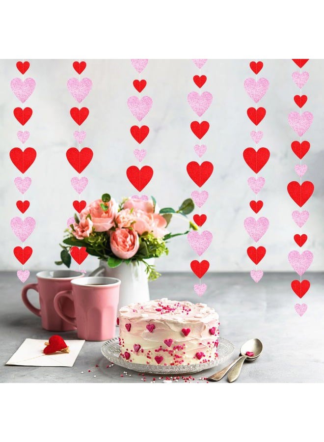 burgleda Glitter Red Pink Valentines-Day Party-Decorations - 52ft Love Heart Garland Hanging Streamers Banner,Wedding Anniversary Bridal Shower Birthday Backdrop Decor - Image 4