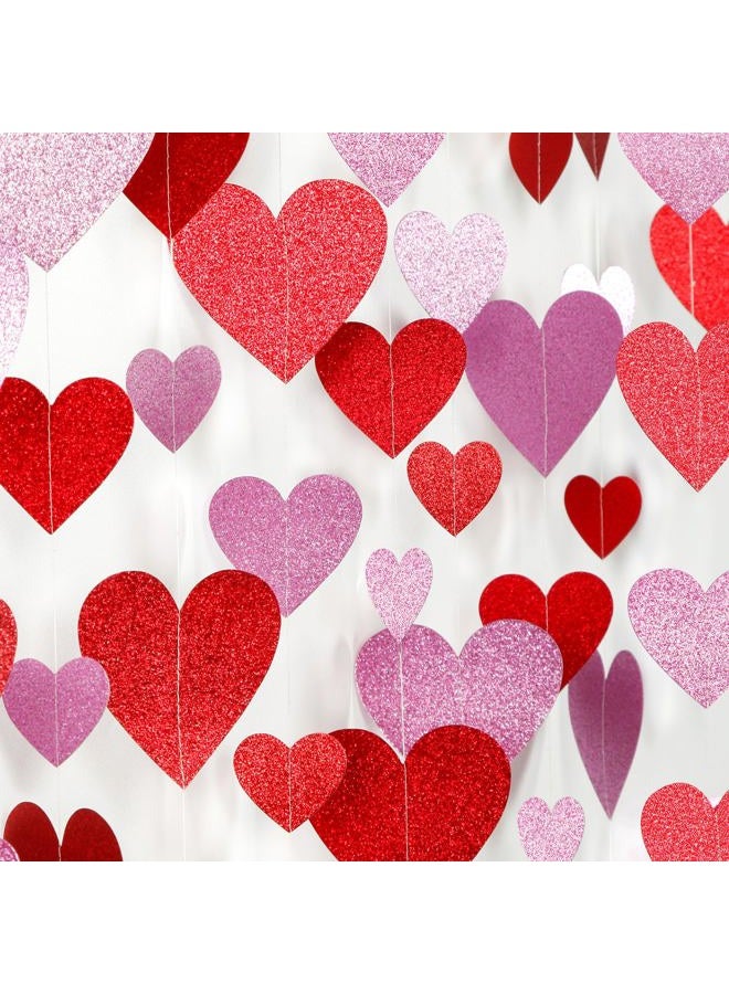 burgleda Glitter Red Pink Valentines-Day Party-Decorations - 52ft Love Heart Garland Hanging Streamers Banner,Wedding Anniversary Bridal Shower Birthday Backdrop Decor - Image 1
